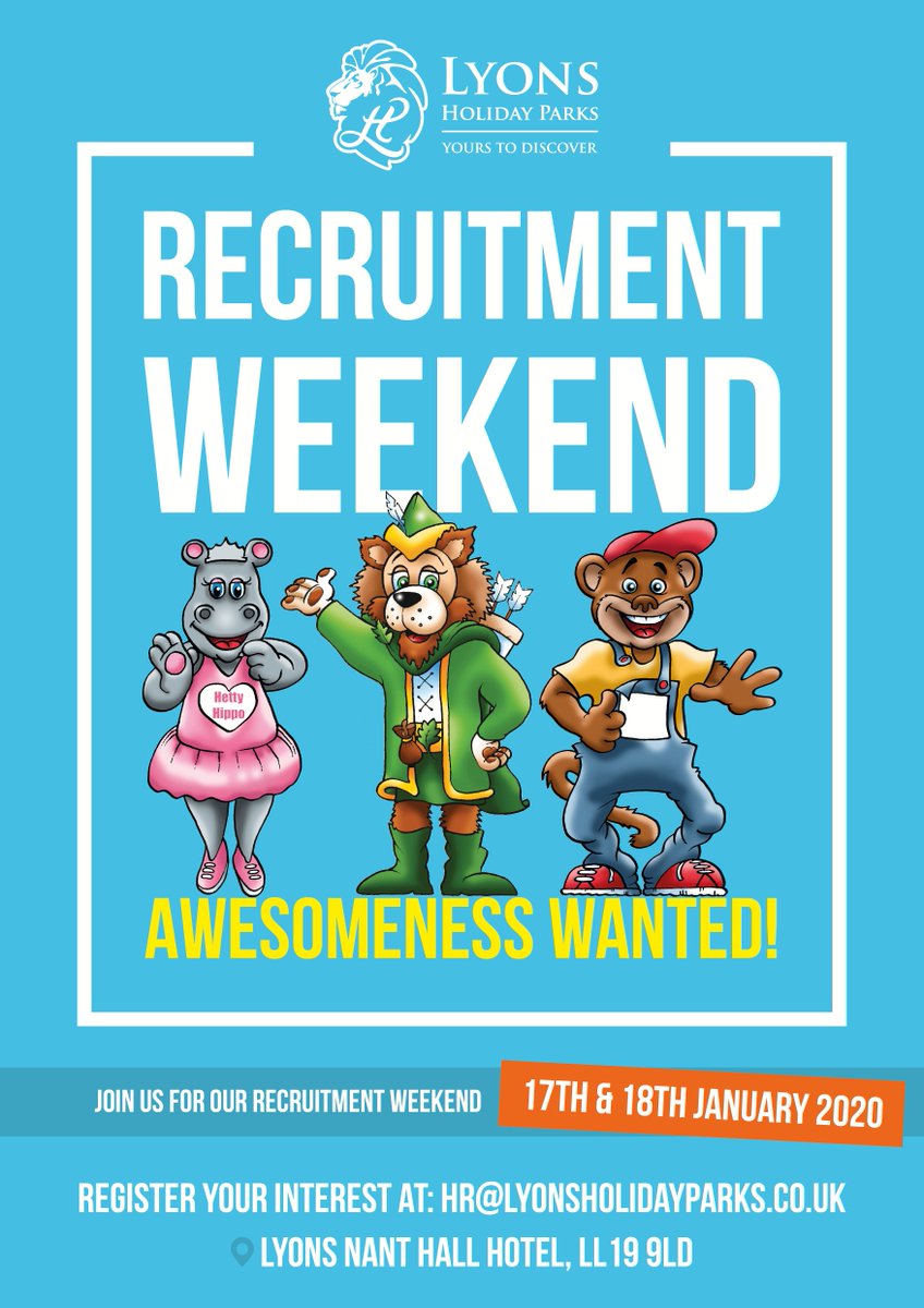 LyonsNantHall's tweet photo. We're hiring! Come along to our Recruitment Weekend on Friday 17th &amp; Saturday 18th January 2020. Keep your eyes peeled for more information! 😀 https://t.co/Ro4bA35TeW