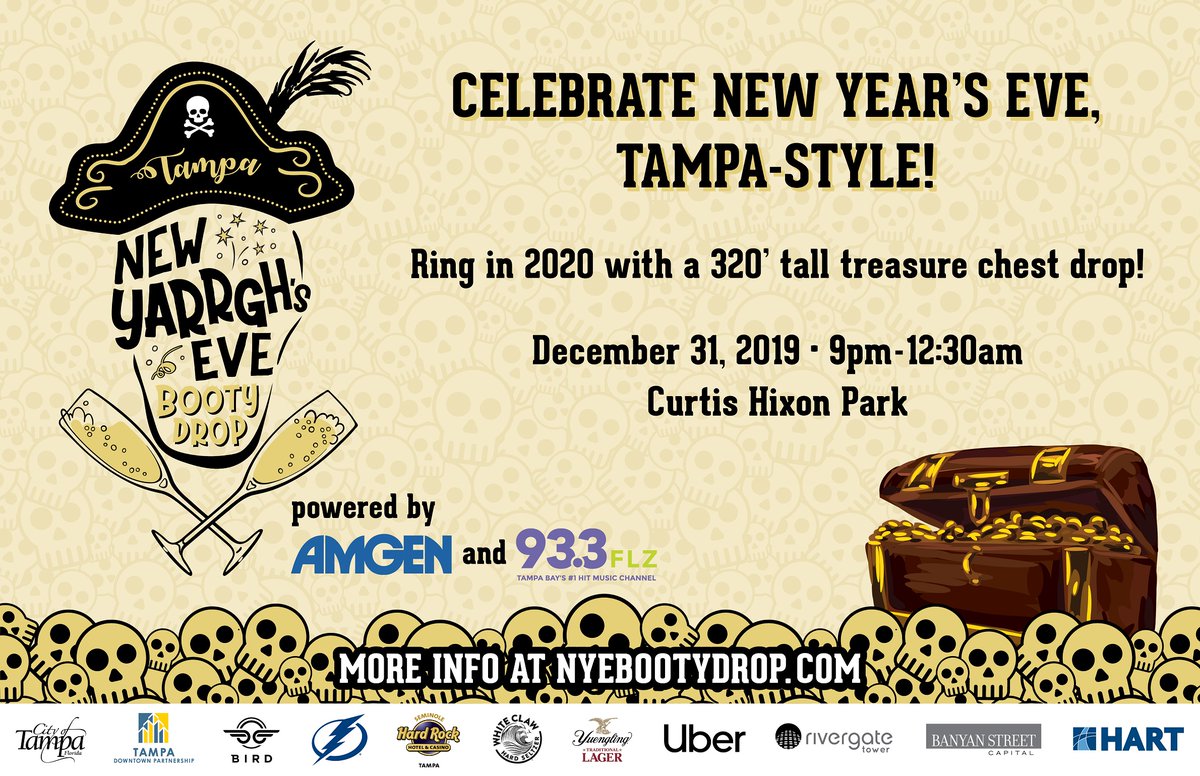 JaneCastor's tweet image. Just a few days left until the @CityofTampa's NEW signature event, the New Yarrgh’s Eve Booty Drop powered by @Amgen and @933FLZ! Ring in 2020 Tampa-style in @Tampasdowntown with food &amp;amp; live music from N Fusion, thanks to @SHRTampa! 

Info: nyebootydrop.com