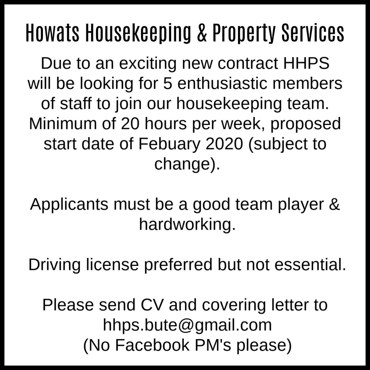 #housekeeping #jobs #isleofbute #hhps #visitbute