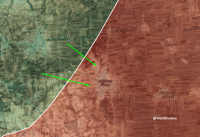 Krummapper's tweet image. #HTS launched a heavy counterattack to Jarjanaz, a SVIBD was blowed up inside the city also they are pounding with rockets and artilleries.
#IdlibDawn #SAA