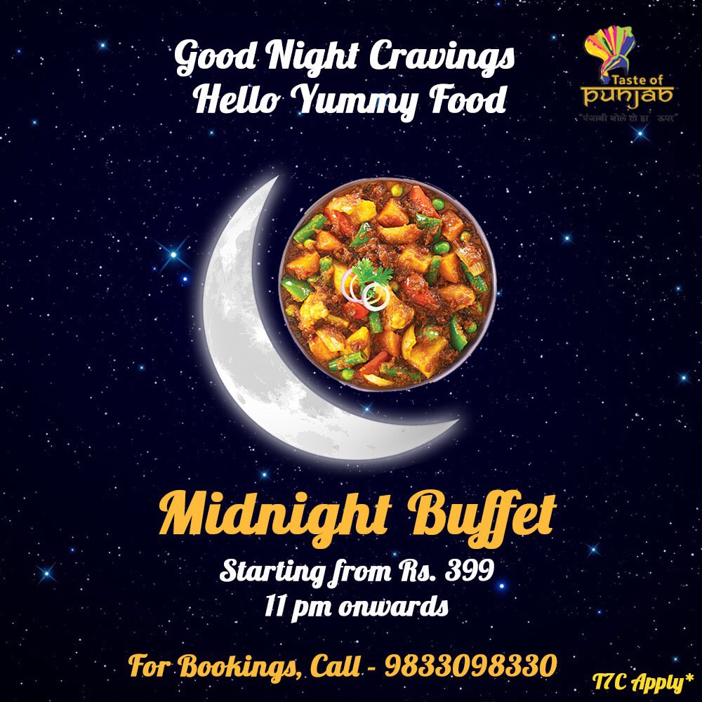 TOPunjab's tweet photo. We and your mothers are the same. Neither of us let you sleep with an empty stomach! Bid bye to those late night cravings with Taste Of Punjab’s midnight buffet. https://t.co/hHFa72KuWI