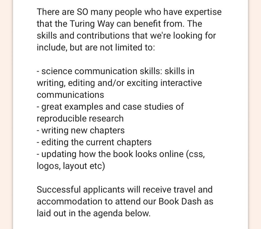Screenshot of 3 paragraphs from google form linked in first tweet in this thread. Describes different ways that people can contribute to the Turing Way.