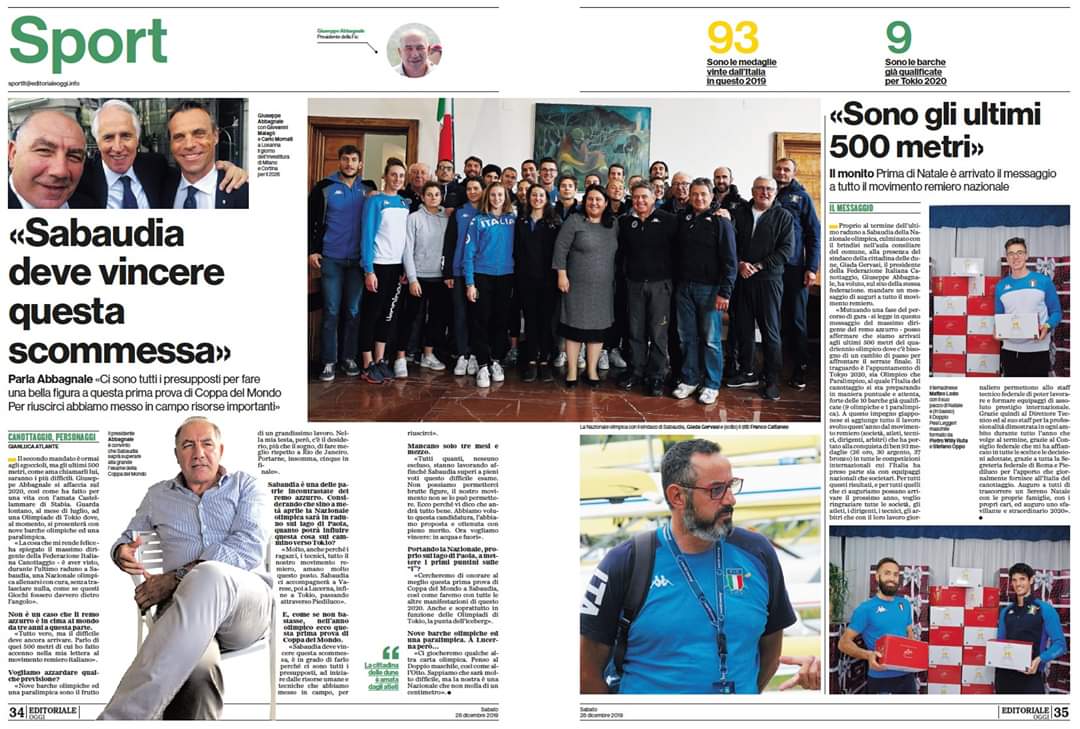 La nostra Sabaudia, la nazionale italiana, la prima tappa della Coppa del Mondo, le sfide e le speranze del 2020 nelle parole di Giuseppe Abbagnale Presidente #FIC (Federazione Italiana Canottaggio) intervistato da Gianluca Atlante