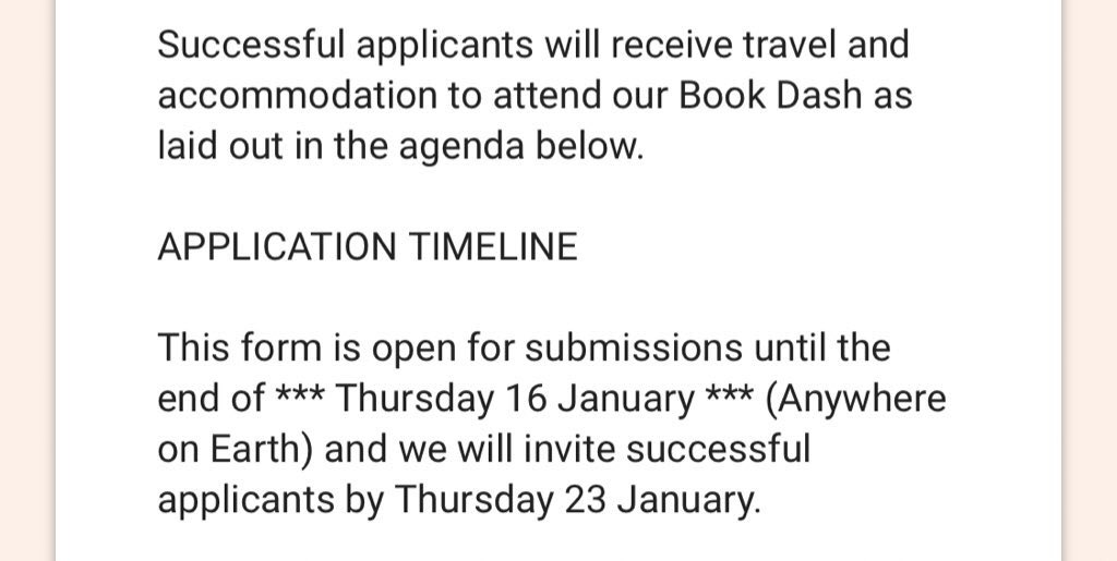 Screenshot of google form linked from first tweet in this thread. Describes application timeline.