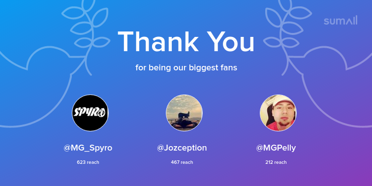 MGJayys's tweet photo. Our biggest fans this week: MG_Spyro, Jozception, MGPelly. Thank you! via https://t.co/tb2YvzKQyx https://t.co/NKyrkSgHkZ