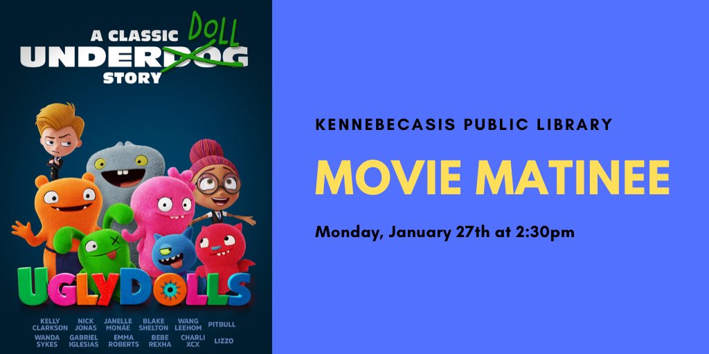 KvLibrary's tweet image. Did we hear that&apos;s there&apos;s no school on Monday?? Come join us for a movie! We&apos;ll be showing &quot;Uglydolls&quot; at 2:30pm! #ratedPG #kvlibrary