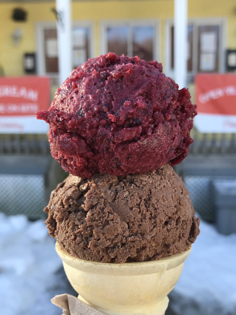Celebrate the weekend with a cone! Did you know there’s always at least two vegan flavours being scooped? Here’s our Milk Chocolate made with coconut milk and Wildberry Sorbet 😋☃️⁣#carp #ottawa #ottawafood #icecreamshop #veganicecream #dairyfree #weekend #vegan #holiday2019