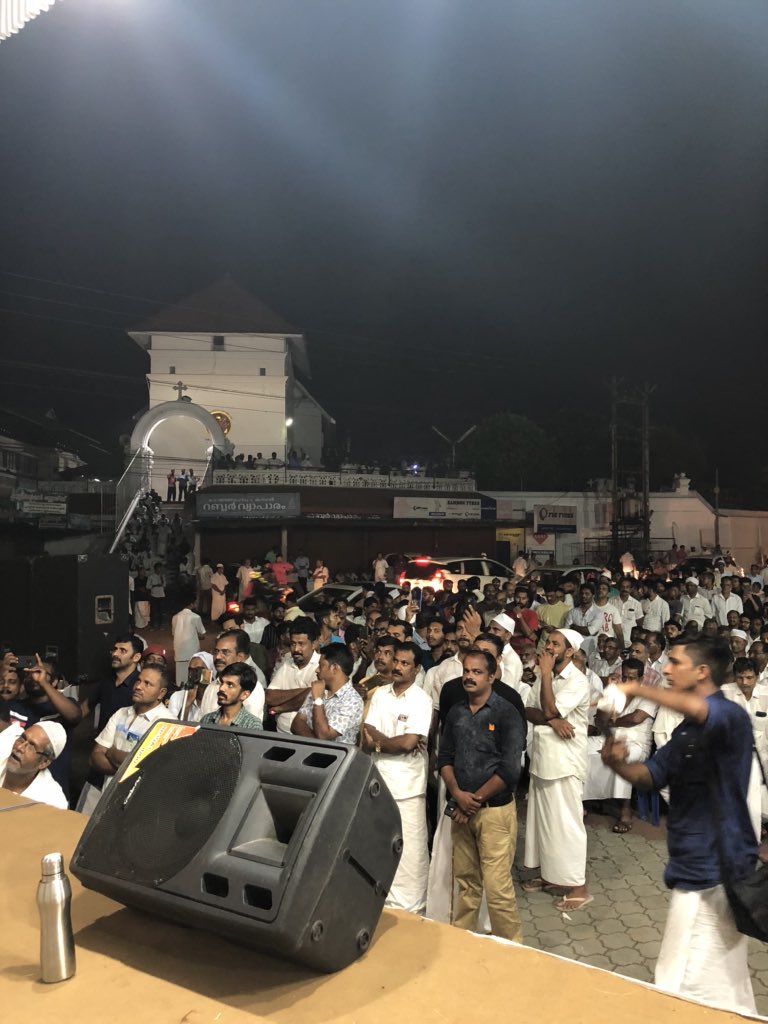 IJaising's tweet photo. A gathering of Muslims attending a public meeting on CAA ,it is time for namaz , the Church above welcomes them in, the sound of Azzan from the Church , this is my  India https://t.co/zV9UvC27Gy