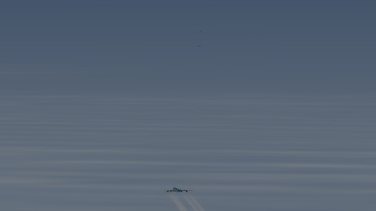 KLM641 , DLH42M, DLH7489, and DLH400X in one shot, flying above the Atlantic on Vatsim during the "Longhaulshuttle" event on the 28 of December 2019