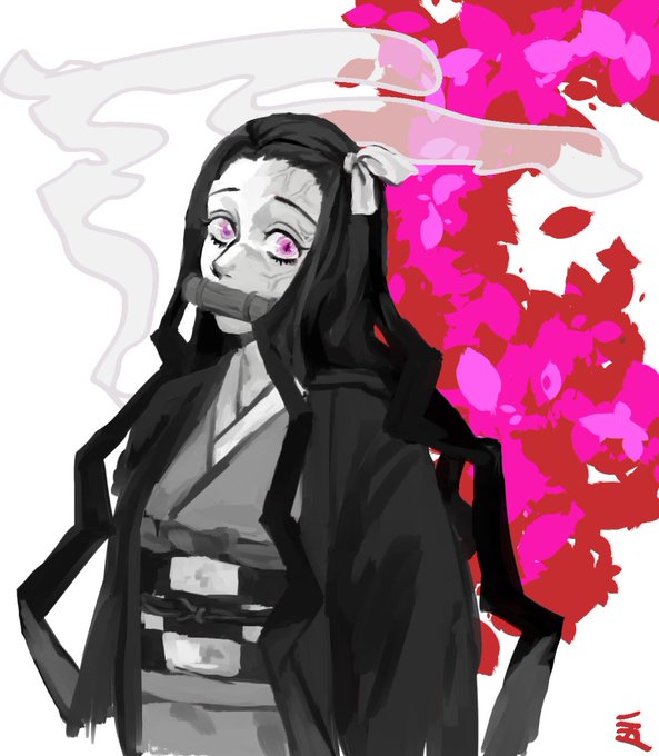 煤け大福さんがTwitterに投稿した竈門禰豆子(鬼滅の刃)のイラスト。