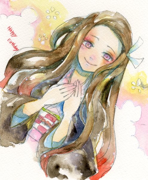 瑠璃さんがTwitterに投稿した竈門禰豆子(鬼滅の刃)のイラスト。