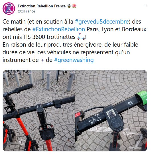 RemikenzoPages's tweet photo. J'ai suivi @xrFrance @XR_Bordeaux sur leur action #BlockTaTrotti. Jugées briseuses de grèves, et polluantes, les trottinettes symbolisent l'accaparement de l'espace public par les classes les plus aisées, utilisatrices de ce nouveau mode de transport. #reformedesretraites https://t.co/Gz10H1qKwJ