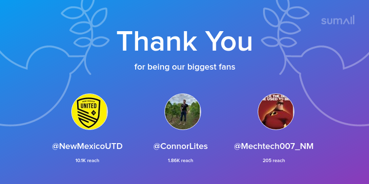 Our biggest fans this week: NewMexicoUTD, ConnorLites, Mechtech007_NM. Thank you! via sumall.com/thankyou?utm_s…