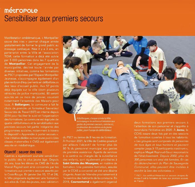 GhislainBalsan's tweet photo. Sensibiliser aux premiers secours
Objectif : sauver des vies
En 2018, #Cournonterral a également organisé deux formations aux premiers secours à l’attention de son personnel et s’apprête à reconduire l’initiative en 2020. #Montpellier3M #MMMag #Santé @Saurel_P @breysse_thierry https://t.co/Bnf0jptM19