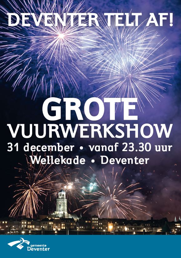 DeventerGem's tweet photo. Het nieuwe jaar luiden we in met een centrale vuurwerkshow, direct om 00.00 uur. U bent welkom vanaf 23.30 uur. De beste plek om de vuurwerkshow te zien is vanaf de Wellekade. Het vuurwerk wordt afgestoken op de Worp-zijde van de Wilhelminabrug. https://t.co/x9jIhWjLiQ https://t.co/6ohQX0LRaY