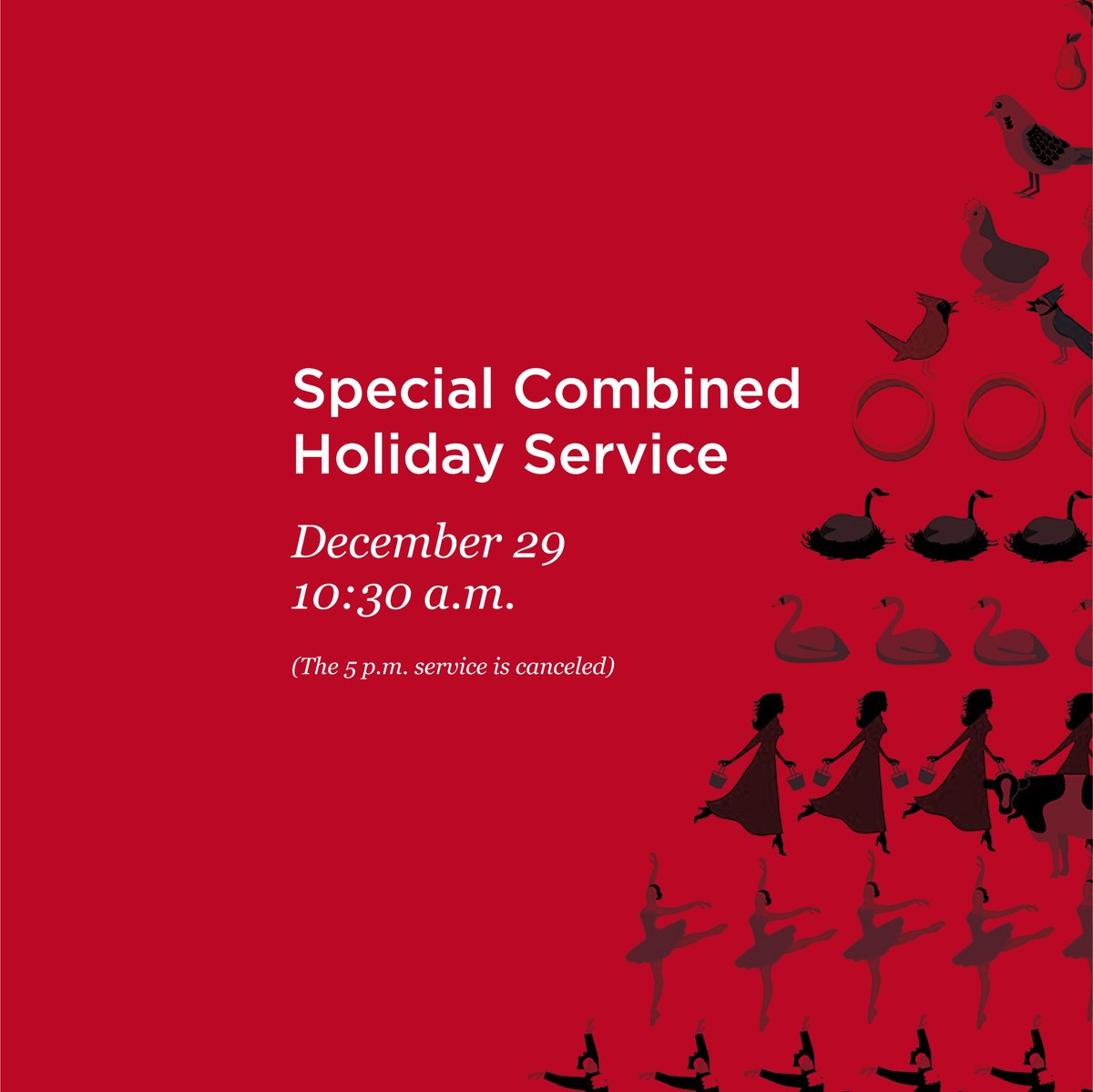 Reminder, to make sure and join us for our special combined holiday service tomorrow at 10:30 a.m.! We moved our start time back an hour because we want to make sure everyone is able to attend! More details at downtown.redeemer.com/advent. See you tomorrow morning!