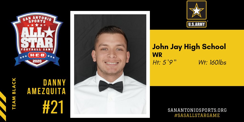 SA_Sports's tweet photo. .@sa_sports is excited to present #21 @amezquitaa_02 from @JayMustangFB who will rep Team Black in the 2020 #SASAllStarGame pres. by @HEB.

As an All-Star @goarmy salutes Danny as a Warrior of the season! What’s your Warrior? Find out: https://t.co/ZBDUlgx5tu @NISD_Athletics https://t.co/EaIb7ysoYh