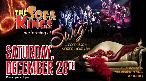 ClubSwig's tweet image. Swig welcomes back "The Sofa Kings" December 28th. The band will take the stage at 9:00 pm, Doors open at 8:00 pm.
#billboardhits #thesofakings #nightclub #classicrock #danceparty