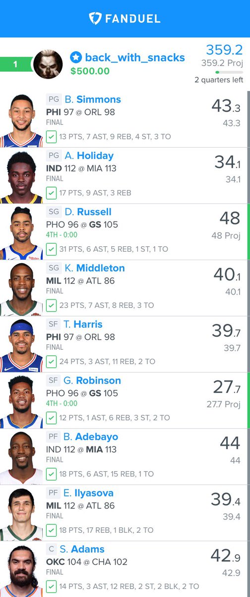 SwayyMackSr's tweet photo. Got em! Shoutout to the big homie @MrBearHere and @SimplifyDfs. I said I wanted to grow and expand my game when I started messing with them! Proof is in the pudding #GPPLife keep grinding yโall! https://t.co/dq5NT3nuSm