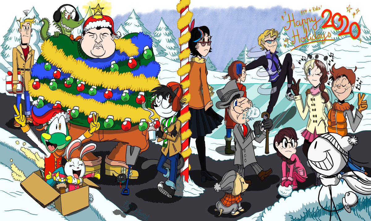 FTFTheToonist's tweet photo. [NEW] Happy Holidays, "independant" buddies and Happy New Year 2020 to you! 🎉🎆
#LazLizard #ChineseGuy #FricFrog #FlonaRabbit #AlfredFly #FTF #Clare #Dog #PaulPicklexon #Marc #ProfessorTheo #Yang #Kevin #Ayuki #KevinNAyuki #DoodleMan #OCs #HappyHolidays #NewYear2020 https://t.co/7ZUq7MuK2I