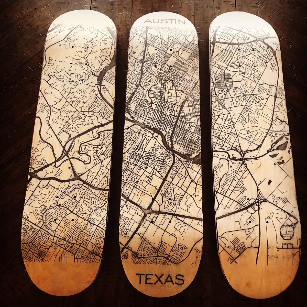80sixedD's tweet photo. Austin Texas 3 deck city map. 
#Austin #texas #skateboard #skateboards #maps #citymap #engraved #engraving #skateanddestroy https://t.co/zWJuOTrgNl