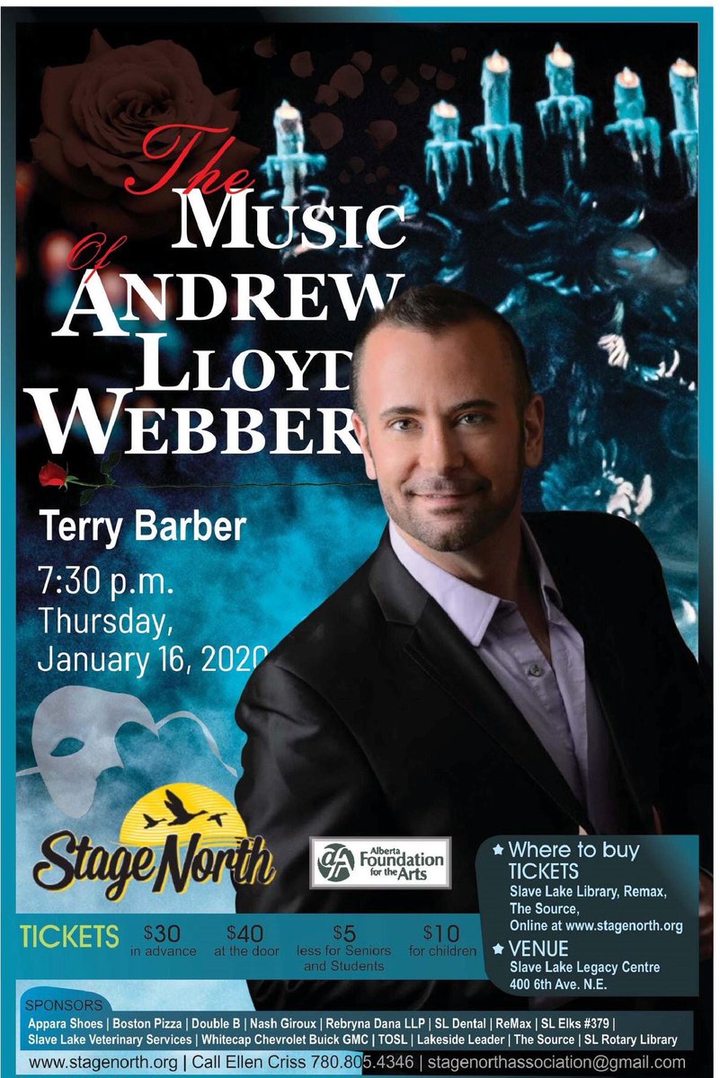 Thursday, January 16- the amazing <a href="/TerryBarber/">Terry Barber</a> performs in Slave Lake! <a href="/LegacyCentreAB/">Legacy Centre</a> <a href="/slavelakeregion/">Slave Lake Region</a> <a href="/TownSlaveLake/">Town of Slave Lake</a>