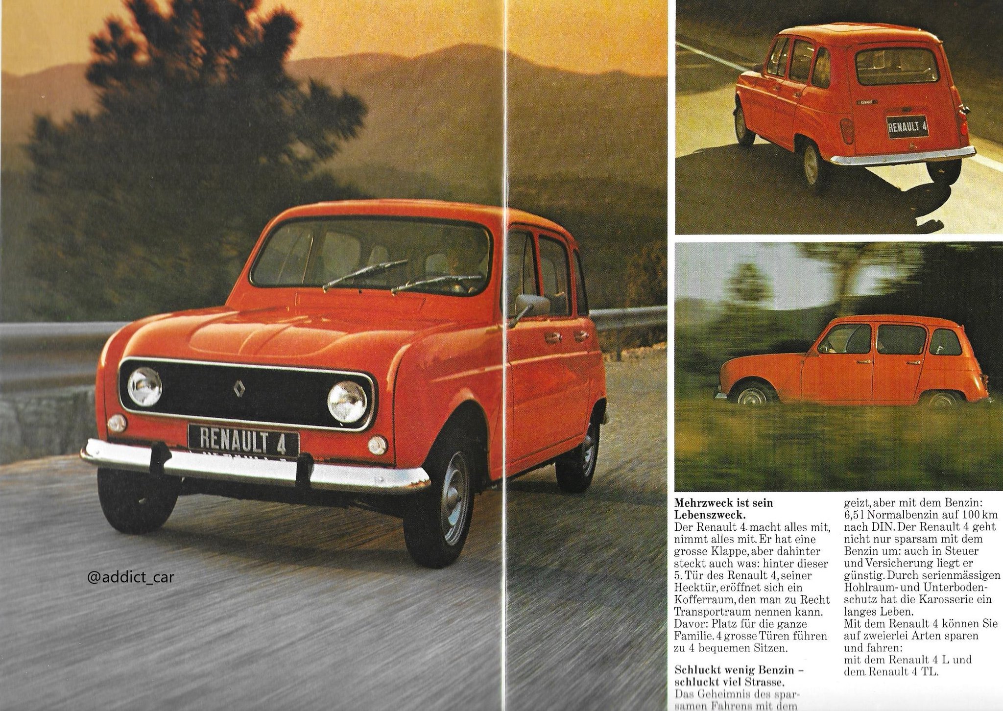 Carbrochureaddict A Timeless Classic The Renault 4 Looked More Or Less The Same Throughout Its Long Life This Is A Late 70s German Brochure With Some Charming Scenes Of L