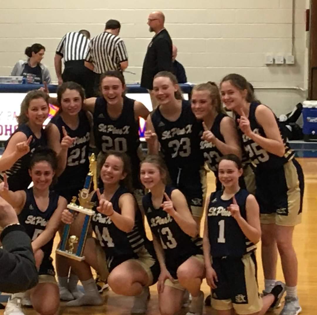 stplancersports's tweet photo. That's a winner!!!! St Pius X girls basketball defeats Orchard Farm 47-37 giving them a perfect 3-0 record in the Valley Park holiday tournament and walks away with the 1st place trophy. Congratulations ladies!
#LANCERNATION 
#LANCERPRIDE https://t.co/zC3GGYpsEj
