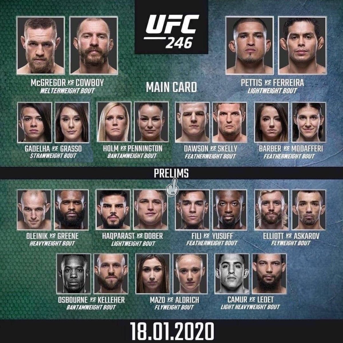 FightersMagz's tweet photo. 😊🔥 ¡Qué belleza! A solo 20 días... #UFC246 https://t.co/8dF1Us4i2l