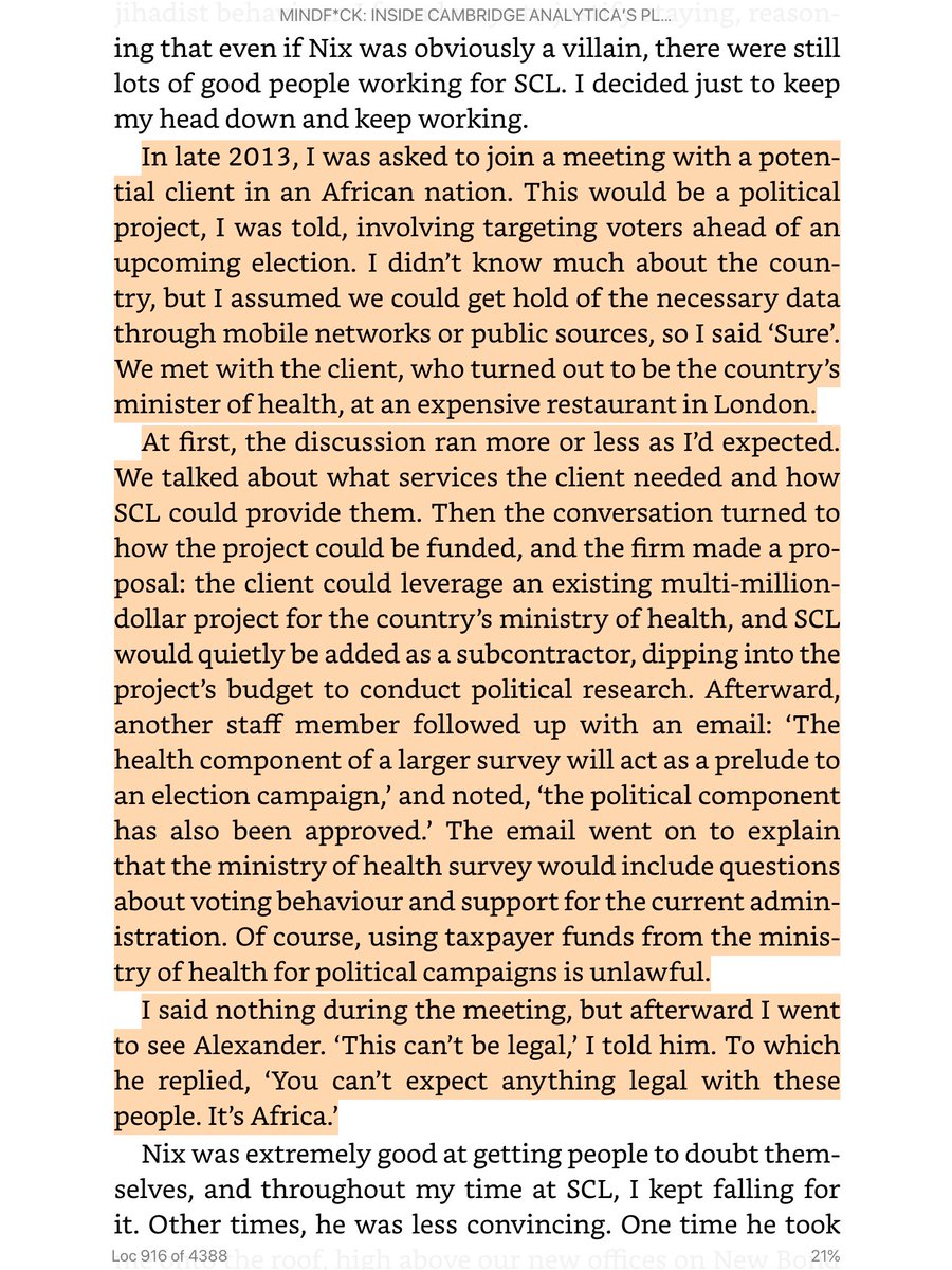 RobertAlai's tweet photo. This scenario in the “Mindf*ck: Cambridge Analytica and the Plot to Break America” book by @chrisinsilico, I think that the country being described is Kenya and the Ministry of Health did this. @bonifacemwangi @johngithongo @NdunguWainaina https://t.co/x0zoFheYo5