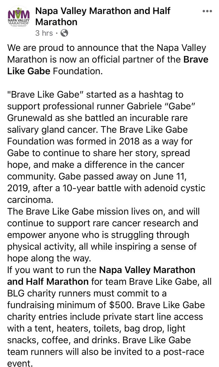 Kelly is still Running (@gokellyeli) on Twitter photo The <a href="/NVMarathon/">Napa Valley Marathon</a> just announced their partnership with the <a href="/bravelikegabe/">Brave Like Gabe Foundation</a> foundation and Iβm thrilled with this news. Even more of a reason to run this event! π The <a href="/NVMarathon/">Napa Valley Marathon</a> just announced their partnership with the <a href="/bravelikegabe/">Brave Like Gabe Foundation</a> foundation and Iβm thrilled with this news. Even more of a reason to run this event! π