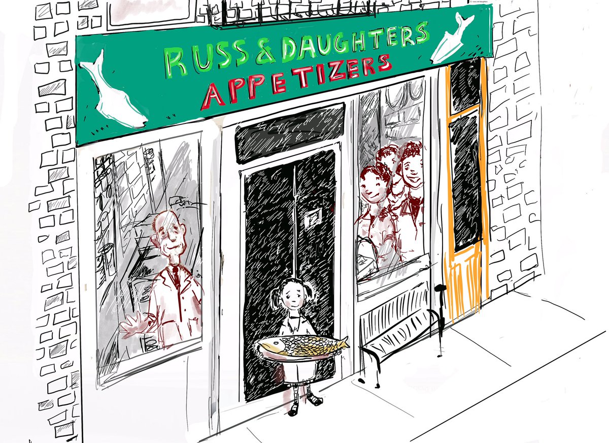 Keep an eye out for my piece on the next #russanddaughters postcard! WHOOT! #allthefish, #kidlitillustration, #Lowereastside, #myfavoriteplace, #paulacohenillustration