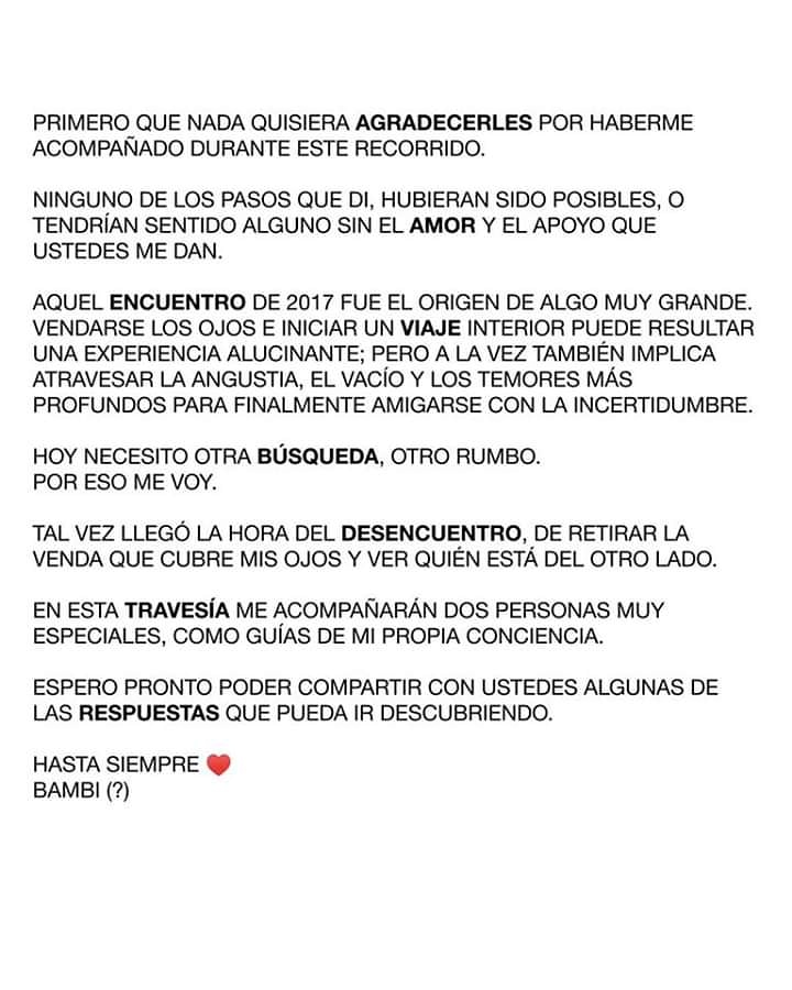 OndaRocking's tweet photo. #NOTICIAS En la noche del viernes, el cantante BAMBI publicaba este comunicado en sus redes sociales, dando fin a etapa como solista. ¿Se vendrá un nuevo proyecto?
#QueSerá #BAMBI #Adios #byebye.
#OndaRocking 🤙🤘 https://t.co/RxUOE4PMOh
