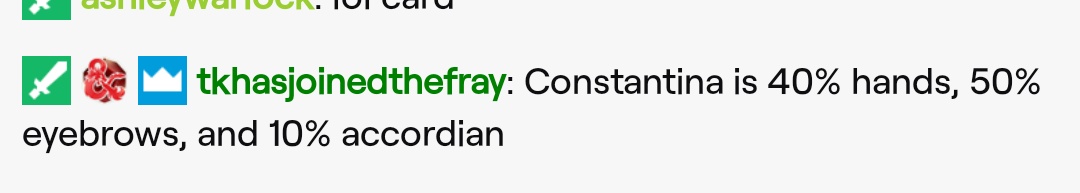 Constantina is 50 percent hands, 40 percent eyebrows, and 10 percent accordion