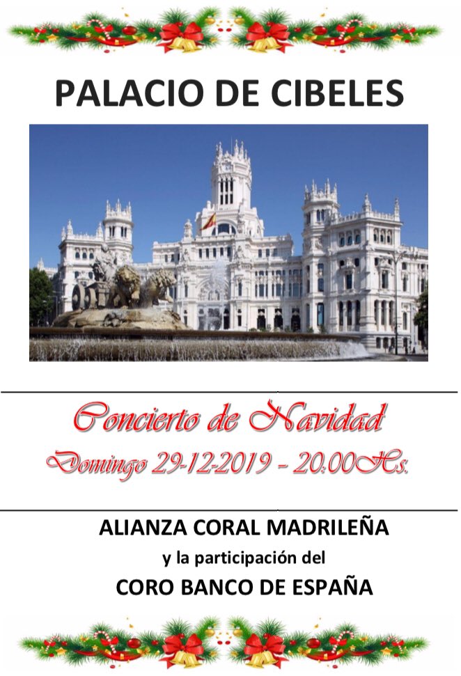 Mañana continuamos nuestros conciertos de navidad en el Palacio de Cibeles, <a href="/centrocentro/">CentroCentro</a>, las 20h. ¡Ven a cantar villancicos con nosotros! #BuenSabado #FelizSabado #FelizNavidad #FelizSabadoATodos #Musica #Madrid #Navidad2019