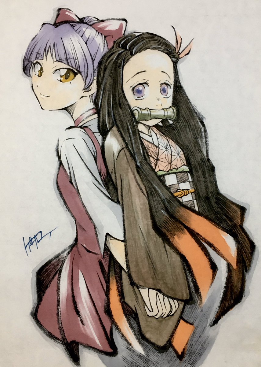 RT @o_ro_ro_n24: 墨絵納め「ねこ娘と禰豆子」 また来年もこの二人に