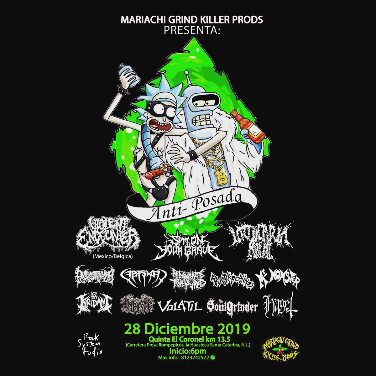 La última del año!! 

Hoy!! Nos vemos en la Anti-Posada
Sábado | 28 | Diciembre en la quinta el coronel en la Huasteca

Llevaremos nuestra mercancía 🧢  👕 💿 
A quién veremos ahí? 
#soygband #laultimadel2019
Aquí el evento: facebook.com/events/5586983…