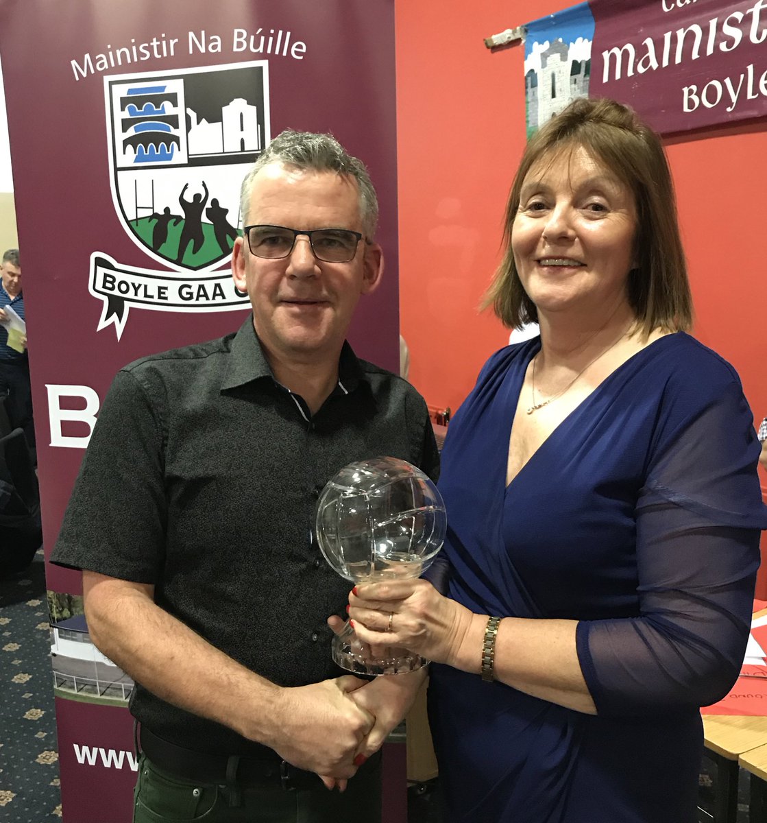 BoyleGAA's tweet photo. Barry Lowe was named as Club Person of the Year. Here he is with Chairperson Kathleen Hanmore accepting his award at tonight’s Quiz.
#BoyleRising https://t.co/INHXOECjcE