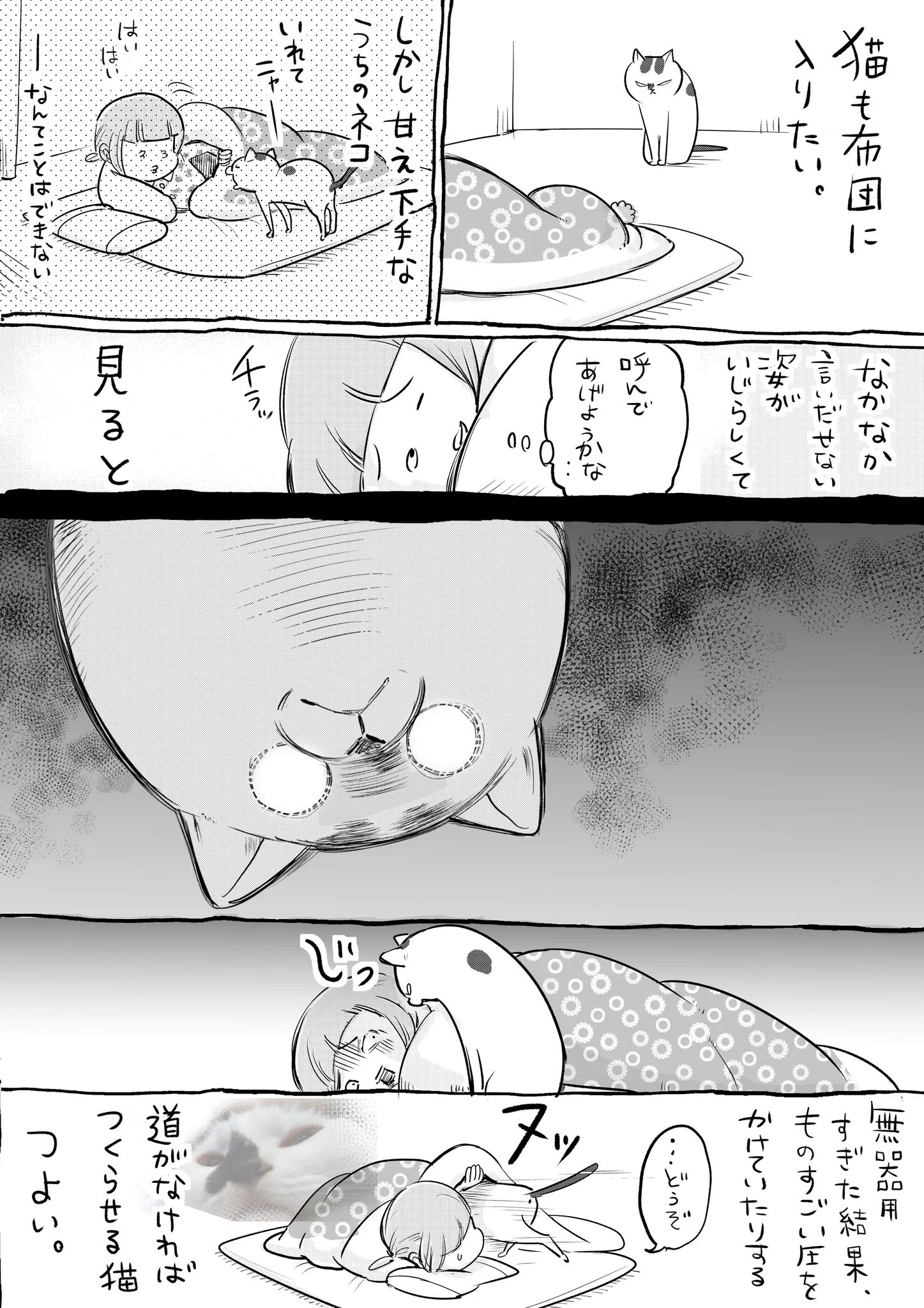 布団の中に道を作って入ってくる犬と？圧を掛けて入る猫www