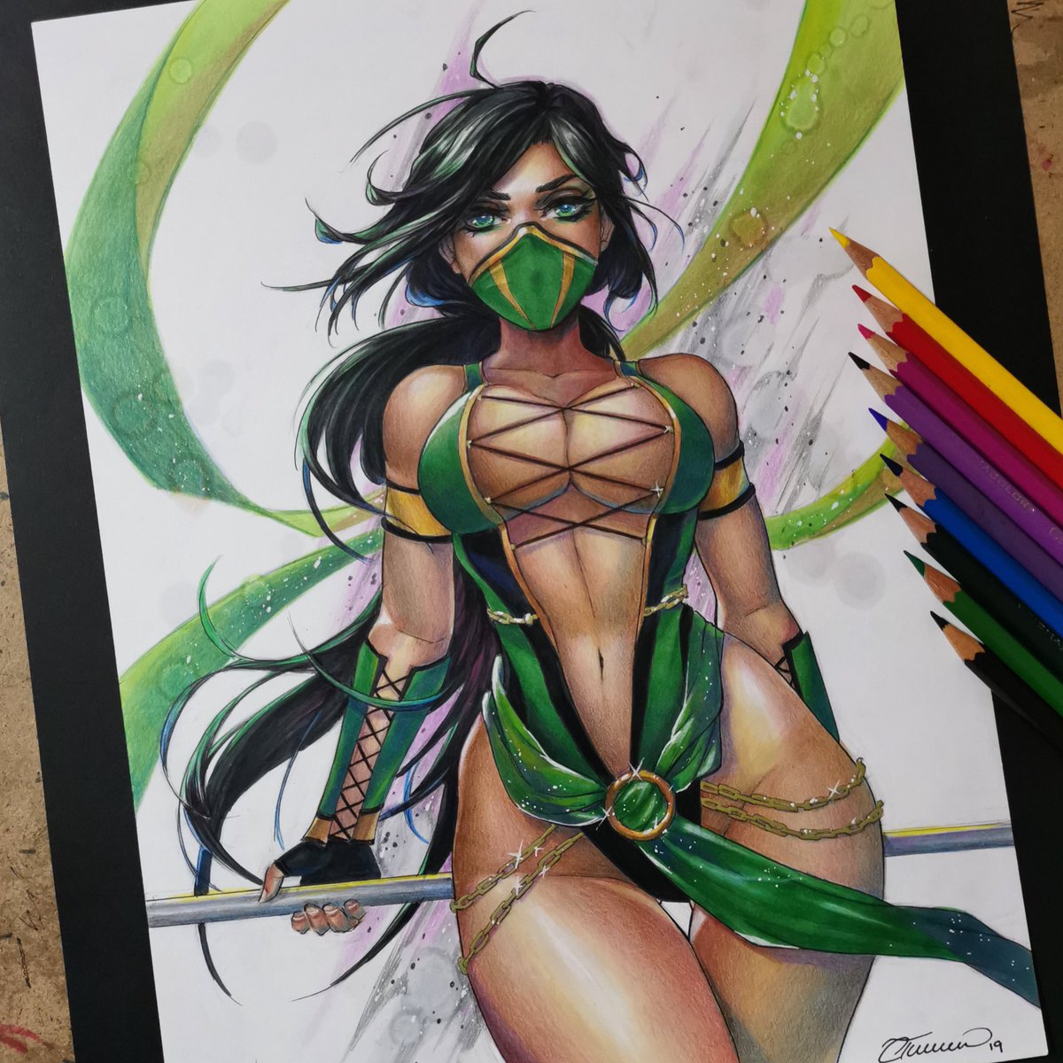 32. SOLD Jade from Mortal Kombat done for fun with copic markers and prisma...