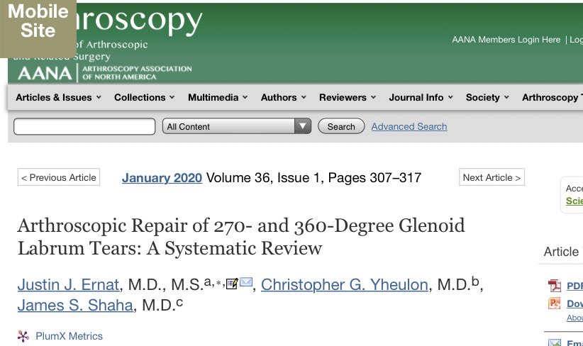 ArthroscopyJ's tweet image. #Arthroscopic Repair of 270and 360 Glenoid #Labrum Tears #SystematicReview
Read now
⬇️
doi.org/10.1016/j.arth…

#shoulderarthroscopy #instability

“successful outcomes and return to work/sport can be achieved with arthroscopic management at an average minimum follow-up of 1 year”