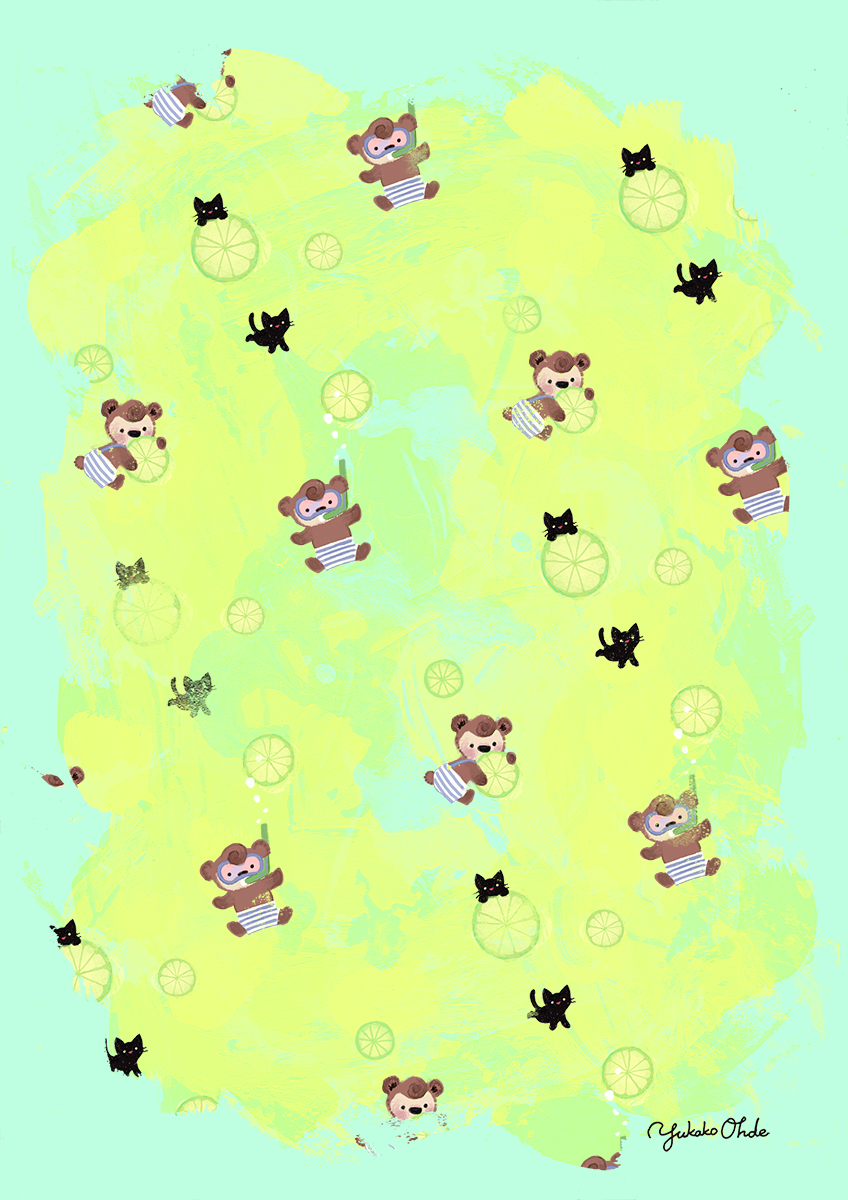 こぐまのカーリーとくろねこミニ Citrus Juice T おおでゆかこ 絵本作家 イラストレーターのイラスト