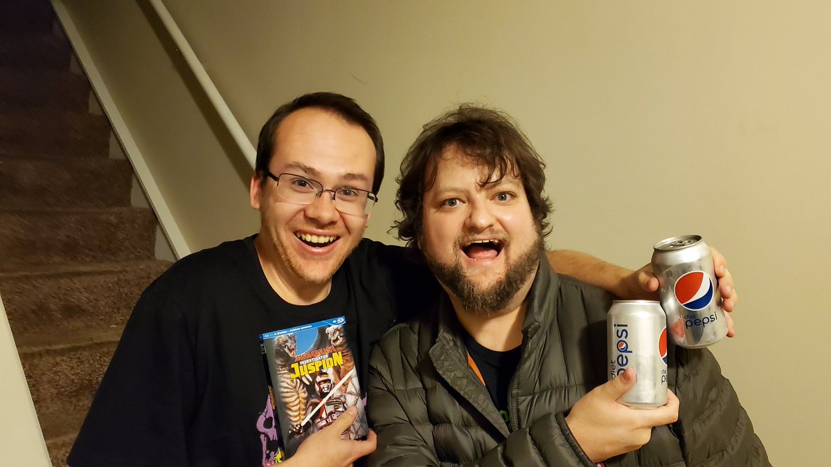 MasterWuggles's tweet photo. Just enjoying a Diet @pepsi with my good friend @MercuryFalcon while we watch Juspion
#friends
#holidays
#megabeasts
#comedy
#goodbye2019
#dietpepsi https://t.co/XwvPOpaIBO