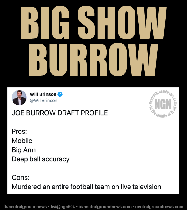 NGN504's tweet photo. Maybe this π© drops him to the Saints. π€
https://t.co/WSoBFI9EbH β In the middle of it all. #NGside #LSU #JoeBurrow #LSUFootball #LSUvsOU https://t.co/PCH9mCzV5C