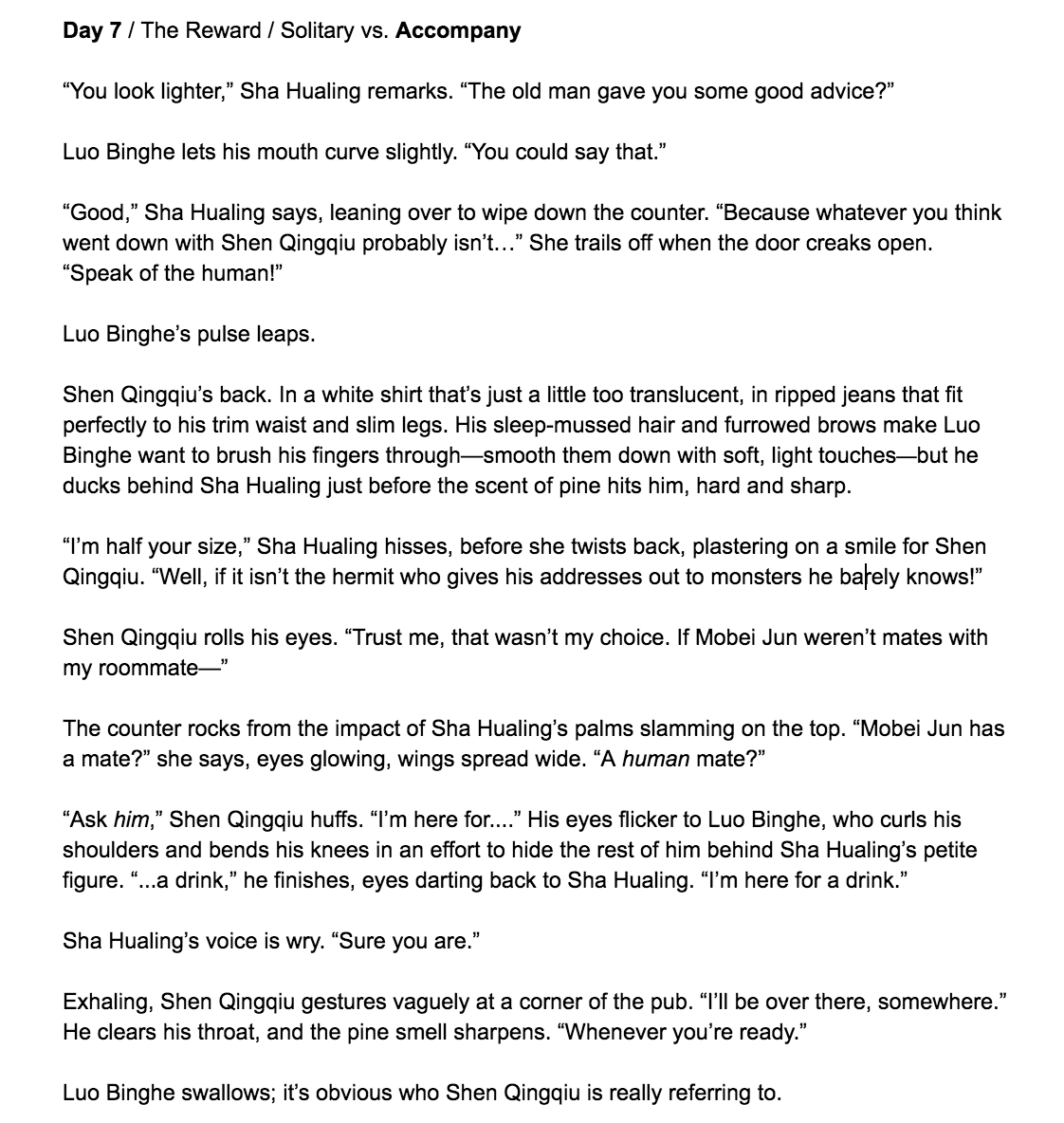 rinsled05's tweet photo. For #BingheWeek #binghe #bingqiu #scumvillain #dayseven #accompany
Monster AU, P7.
Prev: https://t.co/ppxo52Mg84
Luo Binghe’s pulse leaps.
Shen Qingqiu’s back. In a white shirt that’s a little too translucent, ripped jeans that fit perfectly to his trim waist and slim legs. https://t.co/4thhLGiSF2
