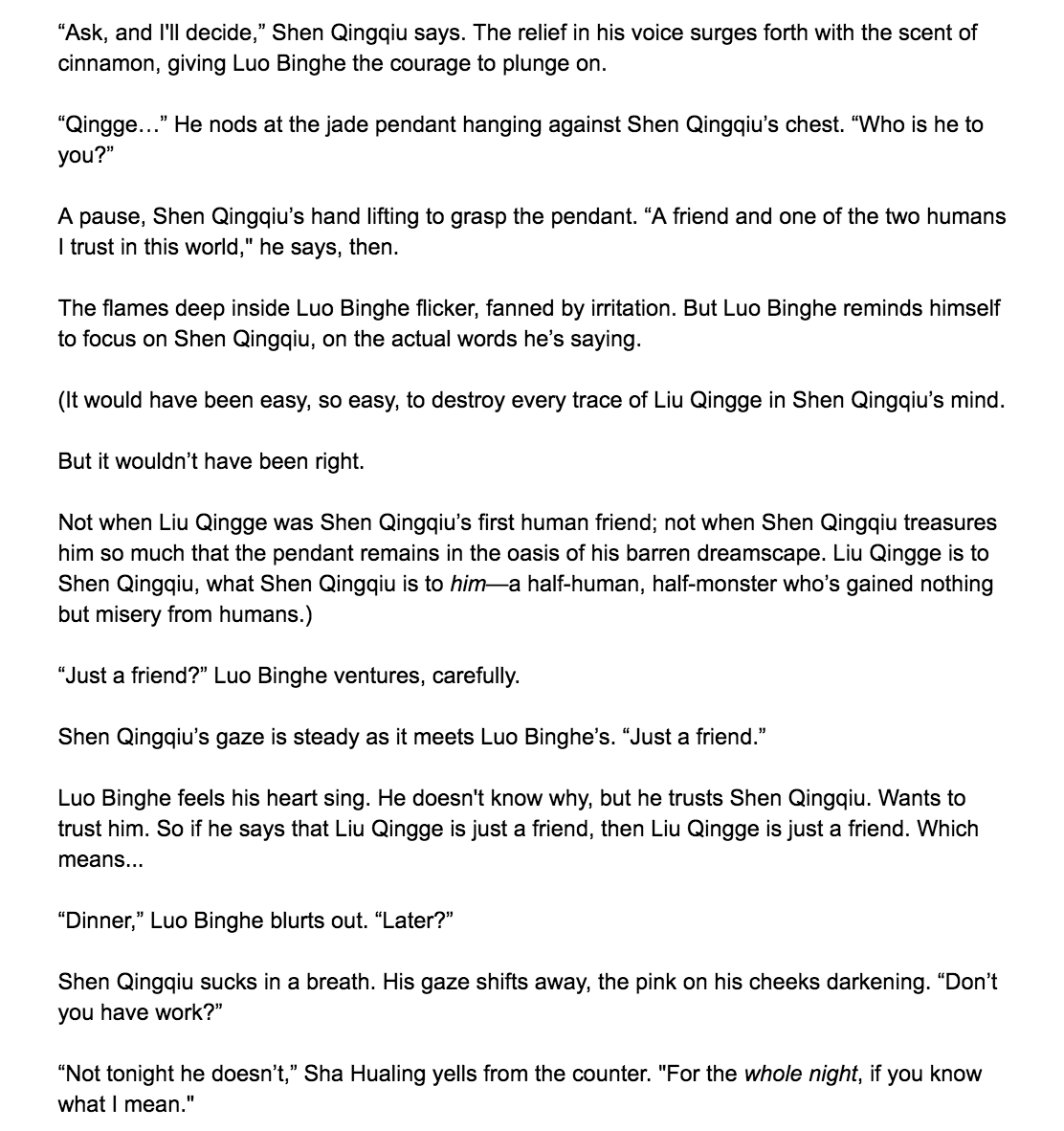 rinsled05's tweet photo. For #BingheWeek #binghe #bingqiu #scumvillain #dayseven #accompany
Monster AU, P7.
Prev: https://t.co/ppxo52Mg84
Luo Binghe’s pulse leaps.
Shen Qingqiu’s back. In a white shirt that’s a little too translucent, ripped jeans that fit perfectly to his trim waist and slim legs. https://t.co/4thhLGiSF2
