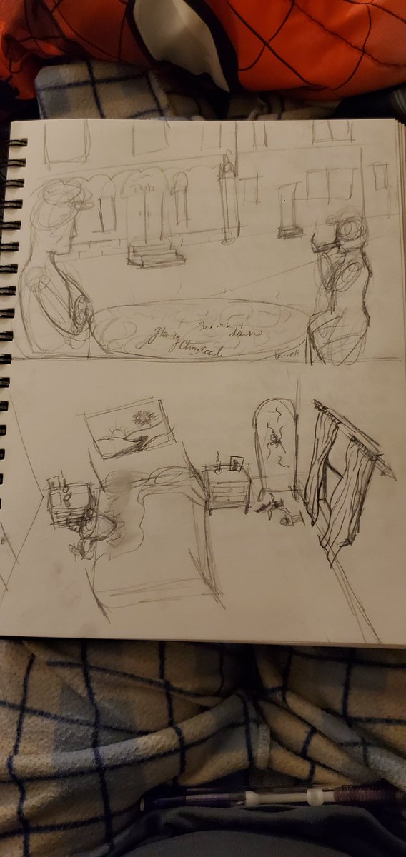 I started the previsual/thumbnails of the start of the narrative. Option 1 or 2, who knows, cuz i dont, and i may even change option 1 to be different. On the back of the drawings i wrote in further detail what the setting will be like