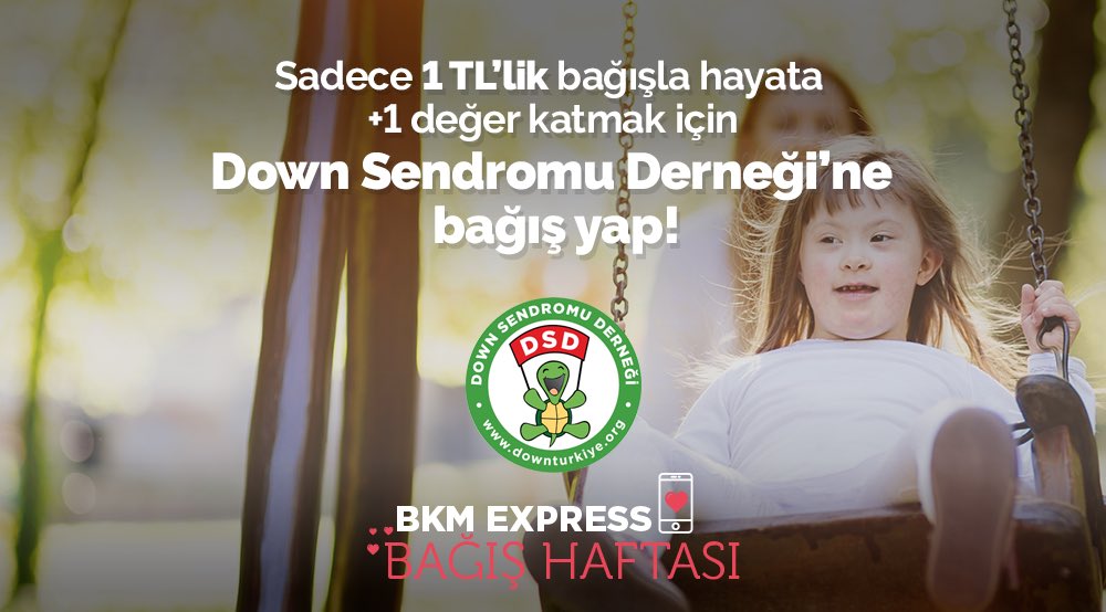Her güne bir iyilik!
Bugünkü bağışlarımız Down Sendromu Derneği’ne! BKM Express’le sadece 1 TL bağış yapmak için linke tıklayın 👉🏻 bkm.bz/DSD2019
<a href="/DownTurkiye/">Türkiye Down Sendromu Derneği</a> #BKMExpressBağışHaftası