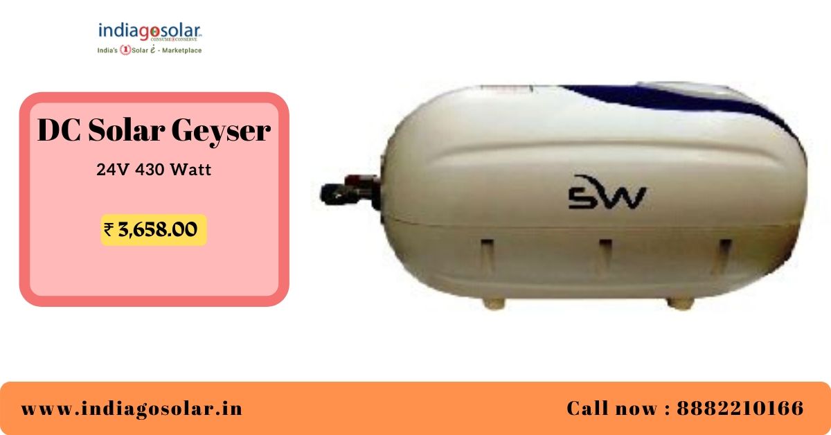 DC Solar Geyser is good way to save electricity!

SOLAR GEYSER DC 24V 430 WATT 10 LTR
The heating up of a geyser accounts for a good chunk of a homes energy use.

Buy Now: ow.ly/ttPm50xp3Ry

#solar #indiagosolar #solarenergy #greenenergy #renewalenergy #solargeyser