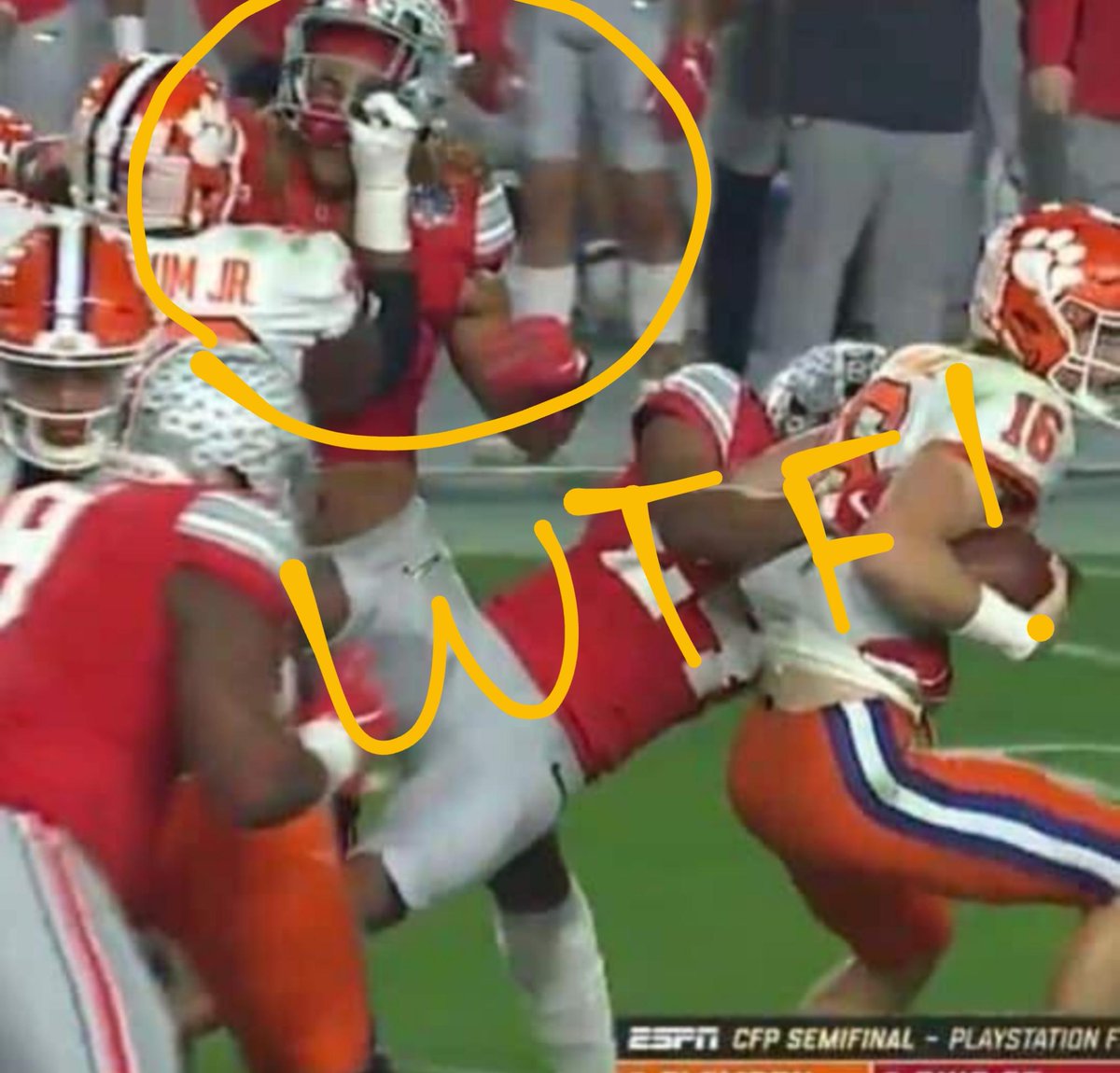 AnthonyDx13's tweet image. So refs. Why aren't you calling shit on Clemson? #FiestaBowl